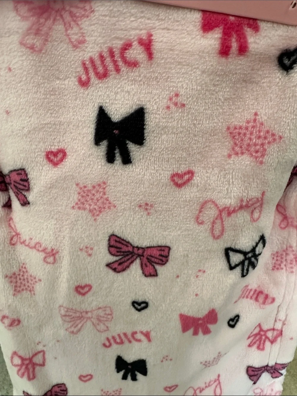 Juicy Couture Pink Bow-Print Plush Kids Throw